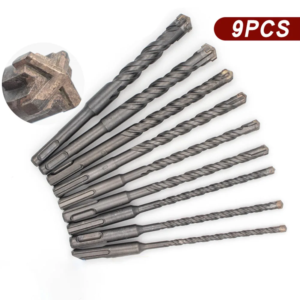 

9 шт. сверло по бетону 150 мм для SDS Plus, сверло 5 мм-16 мм для электрического молотка, электрическая дрель, вращающиеся инструменты, аксессуары