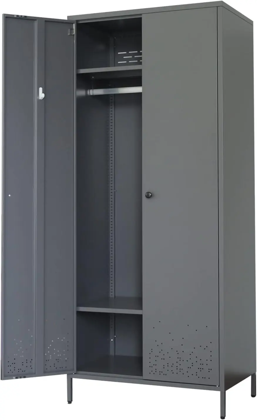 Metal Storage Cabinet with Hanging Rod, Wardrobe Armoire Closet for Bedroom, Laundry Room