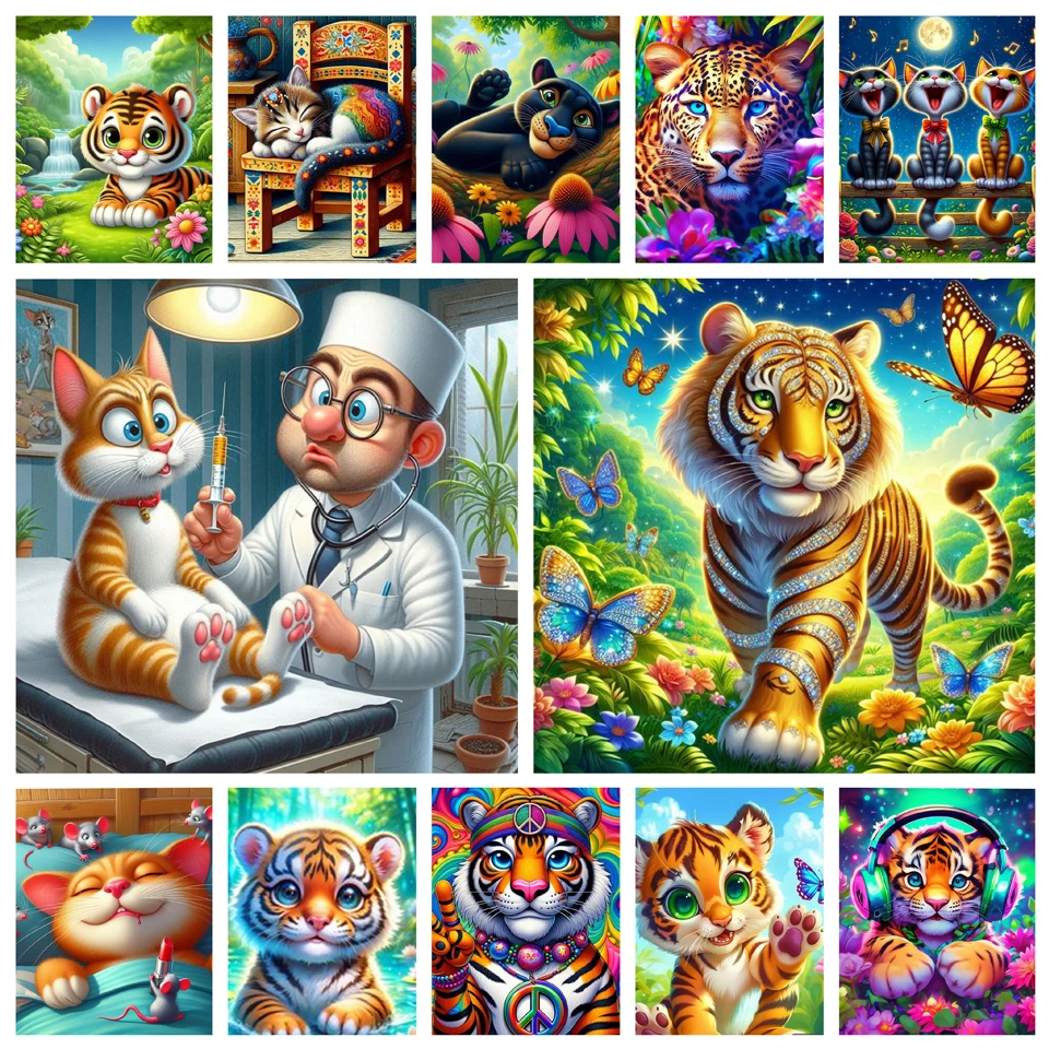 

Animal Tiger Cat DIY 5D Diamond Painting New 2025 Fully Inlaid Rhinestone Diamond Mosaic Embroidery Home Decoration