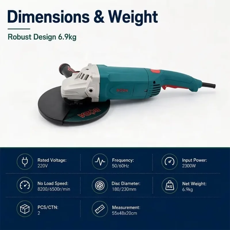 2300W Industrial Electric Angle Grinder 180 230mm Metal Cutting Concrete Grinding Machine
