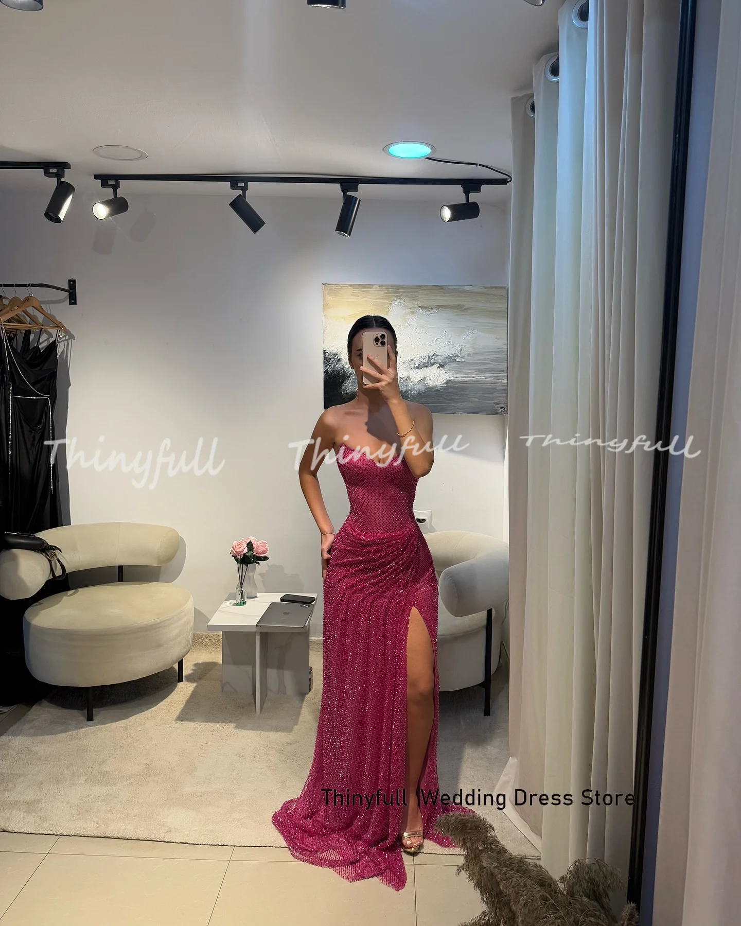 Thinyfull Mermaid Glitter Prom Dresses Sweetheart Sleeveless Evening Gown Split Long Formal Dress Robe De Soirée Customized ﻿ image 2