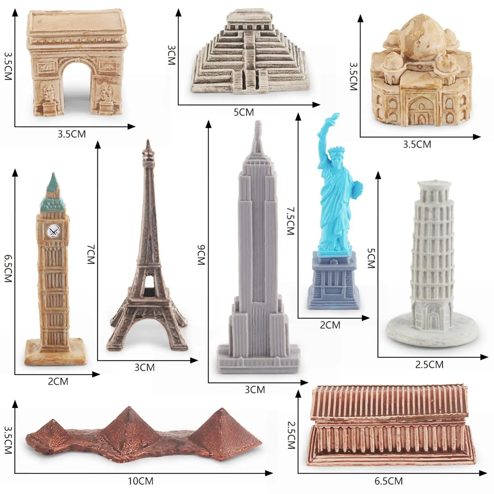 10-teiliges Miniaturmodell-Figurenset mit berühmten Wahrzeichen und Gebäuden, Dekoration