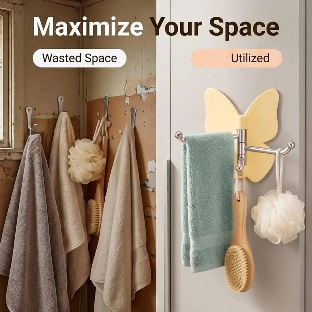 Light Luxury Small Butterfly Adhesive Hook Strong Load-Bearing No-Punching Transparent Kitchen Hanging Organizer