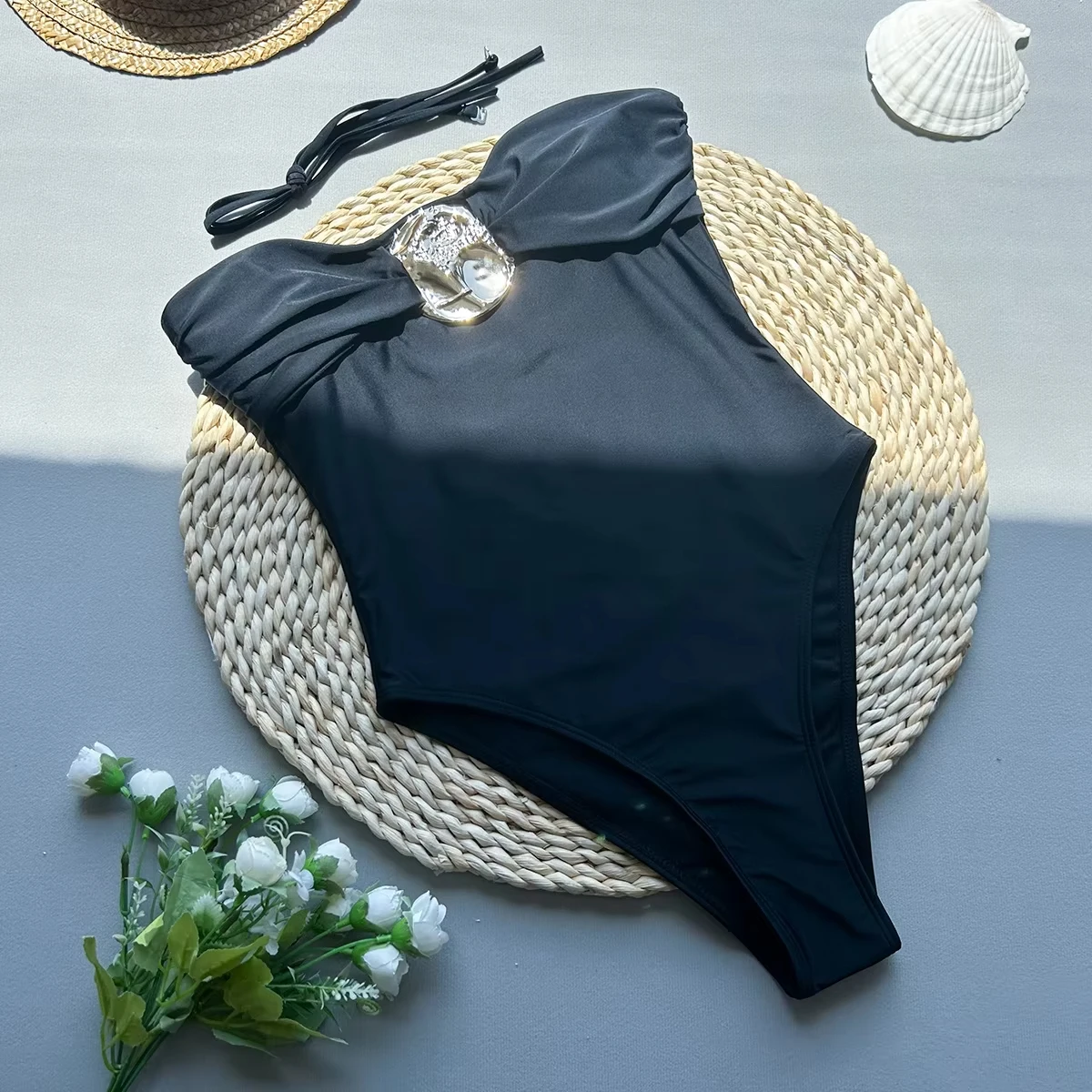 Traje de baño Sexy de una pieza para mujer, traje de baño femenino, Monokini Bandeau, ropa de playa, traje de baño de cintura alta