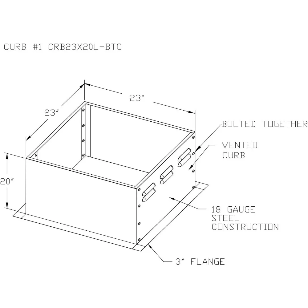 Cordolo per ventola di scarico per tetto in acciaio zincato - 17,5 quadrato, 26,5 alto, ventilato, cordone per tetto piatto per una ventilazione efficiente