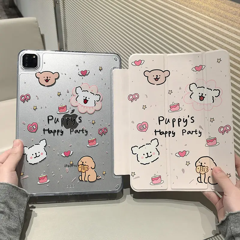 

For Samsung Tab S7 S8 S9 11 Plus S10 S9 12.4 inch Case TPU Smart Cover For Tab A9 8.7" Plus 11" A8 Pencil Holder Cartoon Puppy