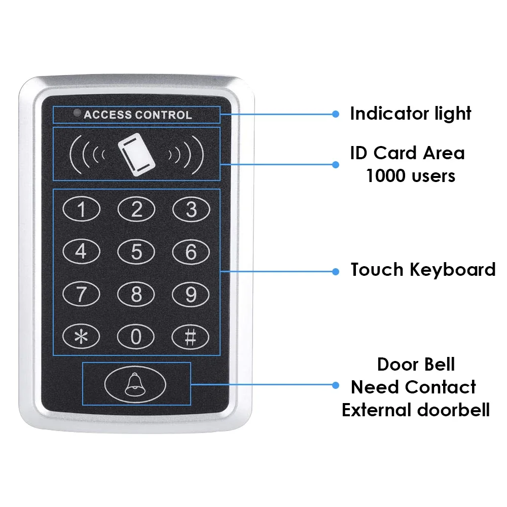 125Khz RFID TK4100 T5577 EM4305 EM ID Card Door Access Control Controller del sistema della tastiera