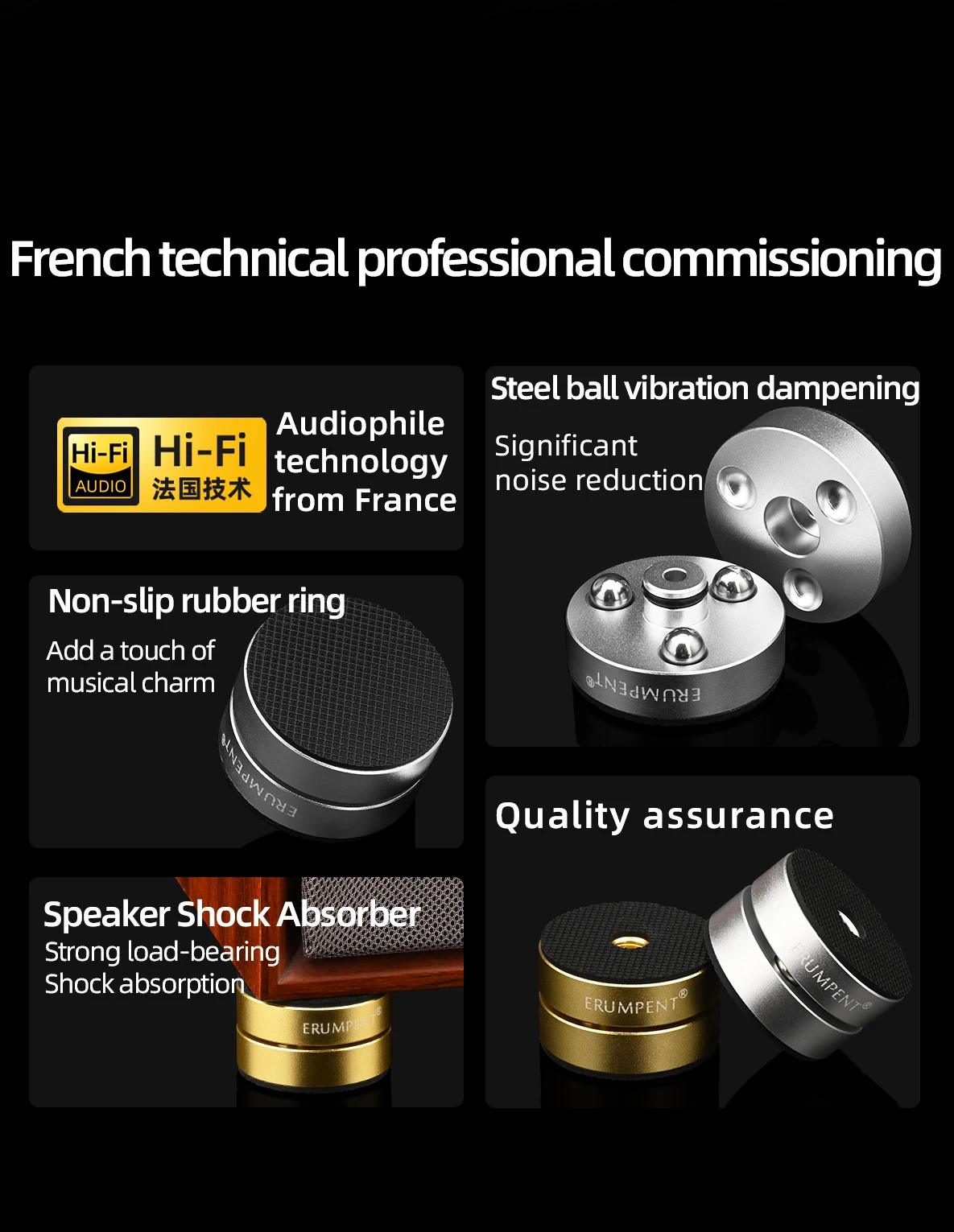 4 Stück hochwertige audiophile Stoßdämpfer Pad Stahlkugel ständer Füße Lautsprecher Stabilisator CD-Verstärker Spikes Stand Füße Pad – Detail 2