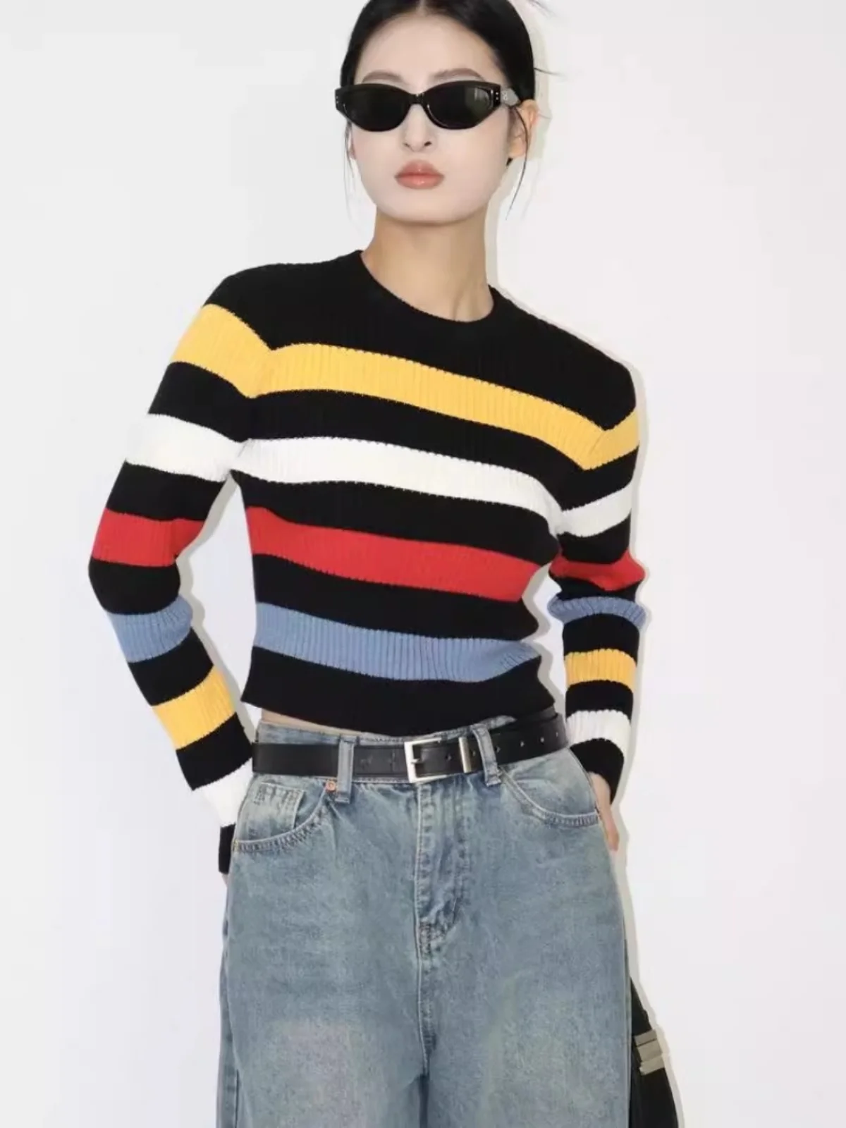 

Nordic Sle Fair Isle Stripe Color Blo Трикотажная основа irt Женский ор Sve Slim Fit Весенний свитер для внутренней одежды