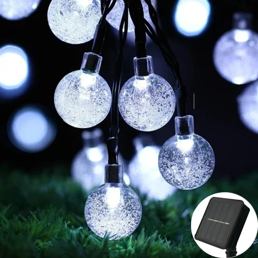 Solar Crystal Globe LED-lichtslingers 60 LED 8 verlichtingsmodi IP65 Fairy Light Kerstslinger voor tuinfeestdecor