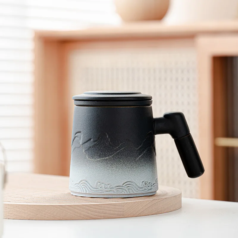 Progressive color ceramic mug tea cup Tea separation cup with cover office cup ceramic cup filter