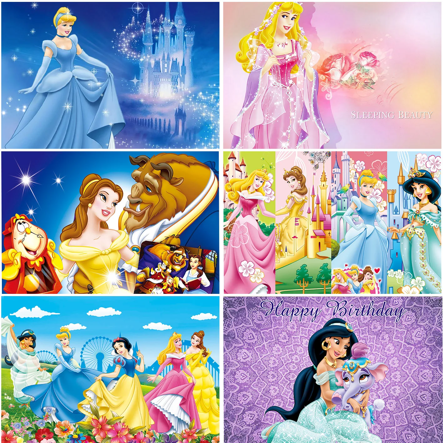 Princess Disney Photographic Backgrounds For Children Girls Birthday Party Cinderella Castle Belle Baby Shower Decor Backdrops