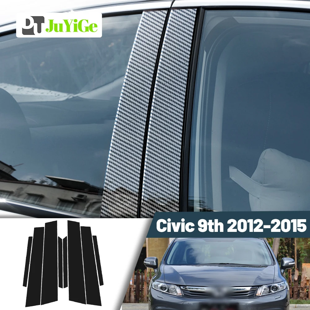 

Glossy Black Carbon Fiber Window Door Deal B C Pillar Post Cover Sticker For Honda Civic 9th 2012-2015 2013 2014