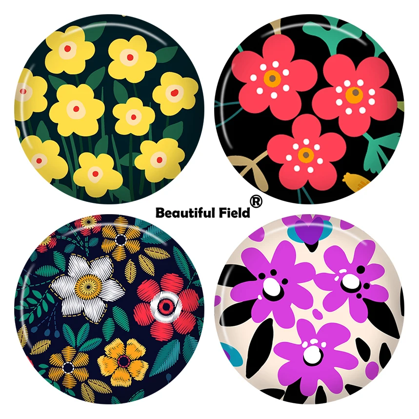 10mm 12mm 25mm 14mm 16mm 18mm 20mm 30mm Photo Pattern Round Glass Cabochons Colorful Beautiful Flowers RD32