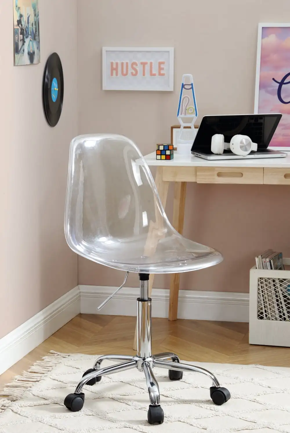 Acrylic and Metal Rolling Office Chair, Clear