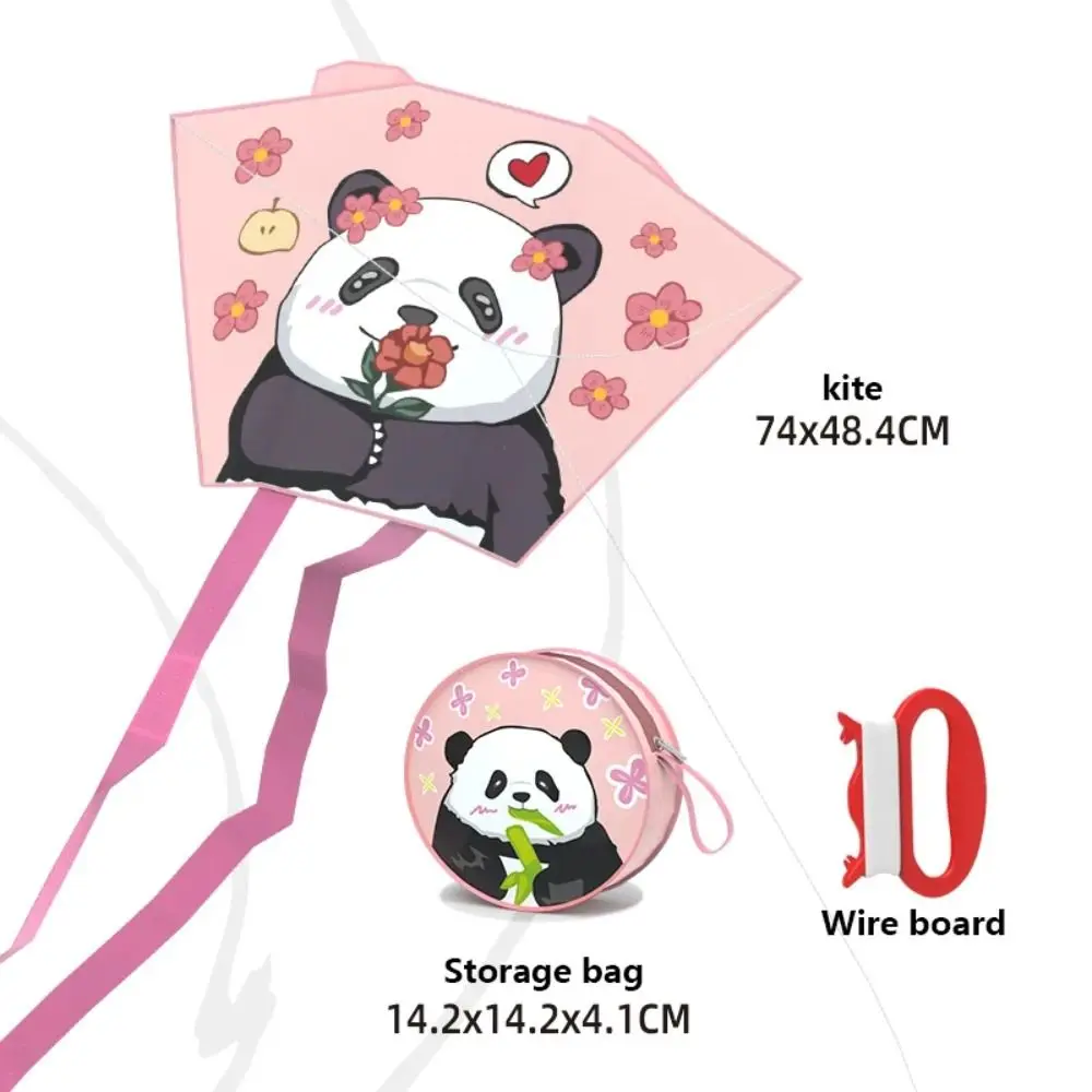 Frameless Spring Outing Pocket Kite Easy To Fly Handheld Cartoon Panda Wind Kites 50 Meter Kite Line Portable