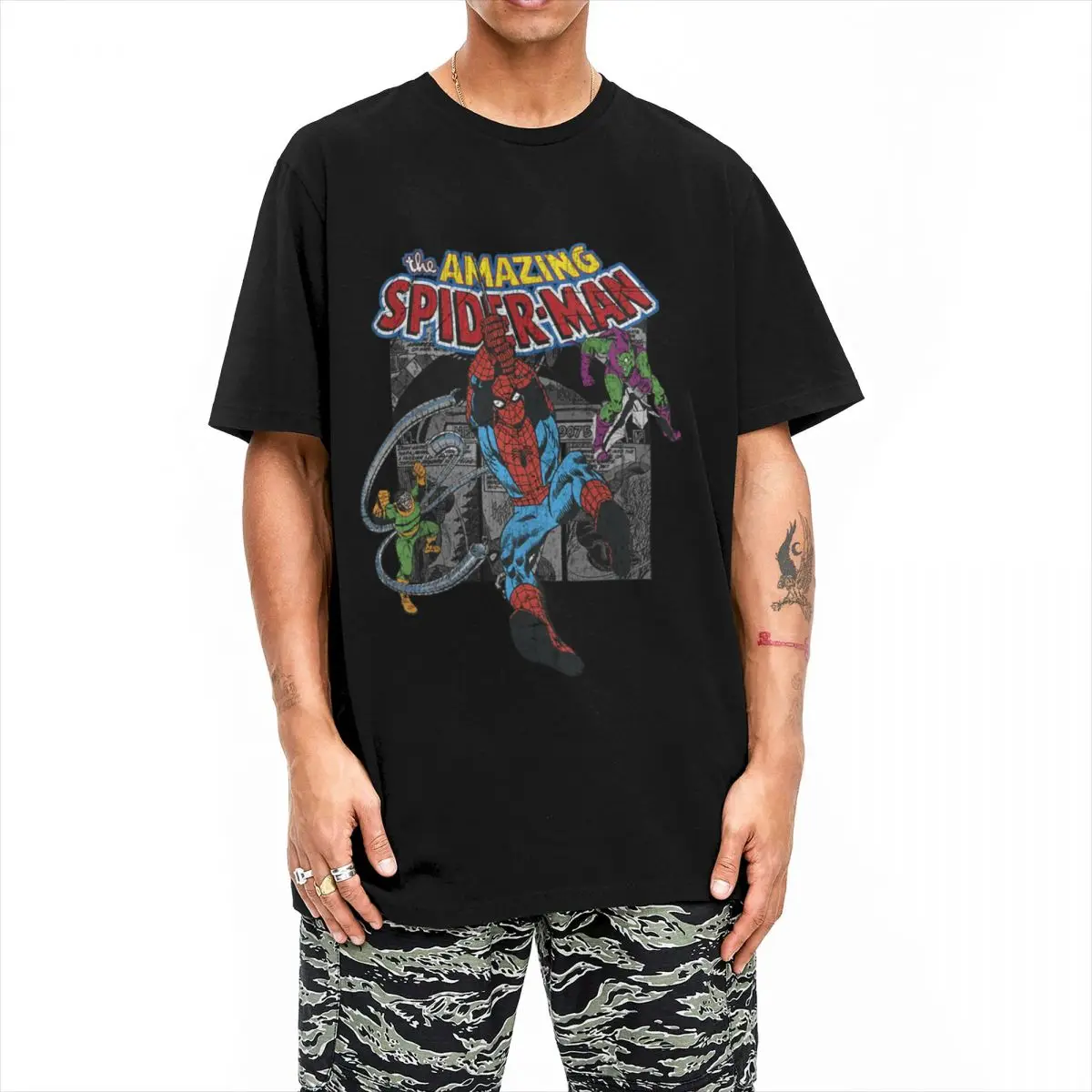 Men Women's T-Shirt Spiderman Retro Comic Collage Pure Cotton Tee Shirt Short Sleeve T Shirts Crewneck Tops Graphic Printed