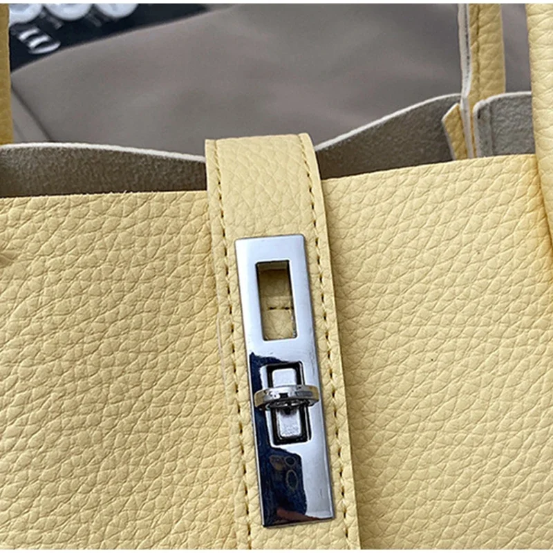 Koreanische Umhängetasche, weiche PU-Eimer-Handtasche, einfarbige Damen-Einkaufstasche mit großer Kapazität, Schultertasche für den täglichen Gebrauch – Detail 4