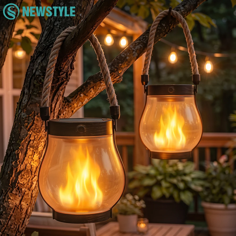 Solar Outdoor Portable Flame Lamp with Type-C Charging IP65 Waterproof Flickering 3D Flame Solar Lamp for Garden and Patio Decor