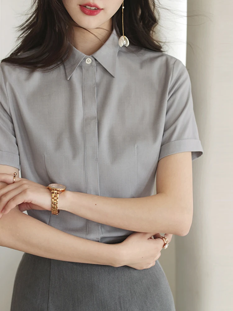 

Formal Profional ort Sve irt Women's Slim Fit Career Top Easy to Iron Small Airplane Collar for Interview OFFIY