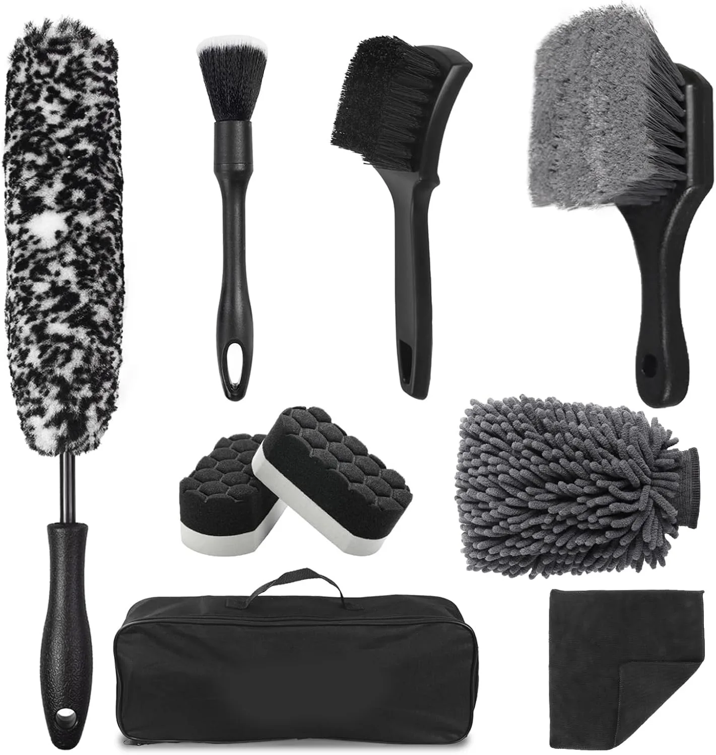 9-Piece Car Cleaning Tool Set Microfiber Wheel Brush Car Wash Brush Multi-Purpose Dust Cleaning Brush Home Use Kit
