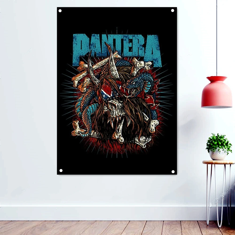 Skull Snake Death Metal Music Artworks Banner With Four Metal Buckle Bloody Dark Art Flag Wall Chart Rock Band Poster Home Decor