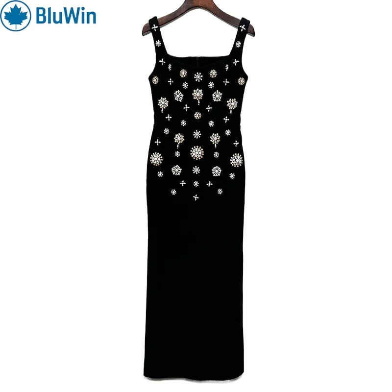 

URBANCHIC 2025 Celebrity Style Heavy Beaded Crystal Embellished Stretch Tank Maxi Dress – Luxury Long Evening Gown for Women