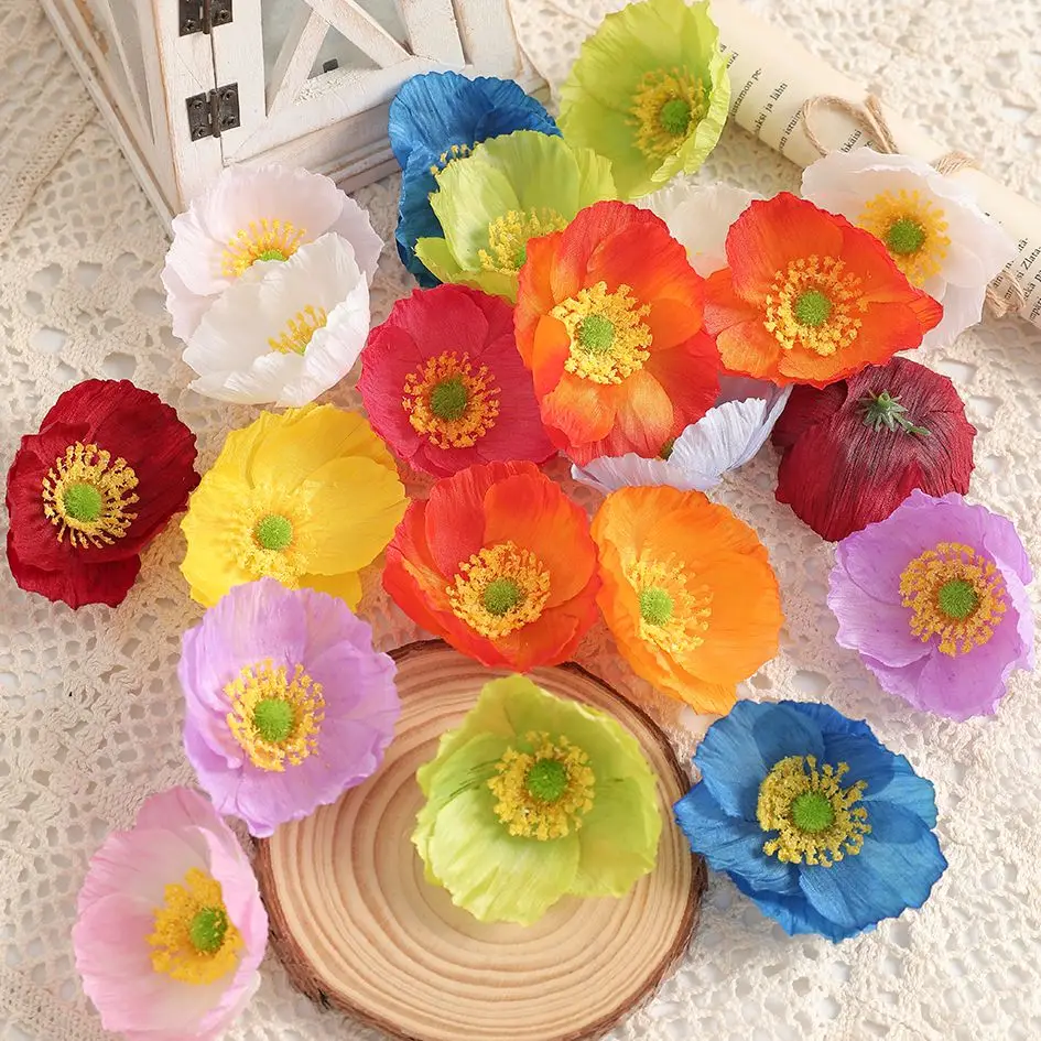 Têtes de fleurs artificielles de pavot pour la décoration de la maison, accessoires de bricolage, fausses fleurs pour la fête de mariage, artisanat, 7.5cm, 5 pièces, 10 pièces, 20 pièces