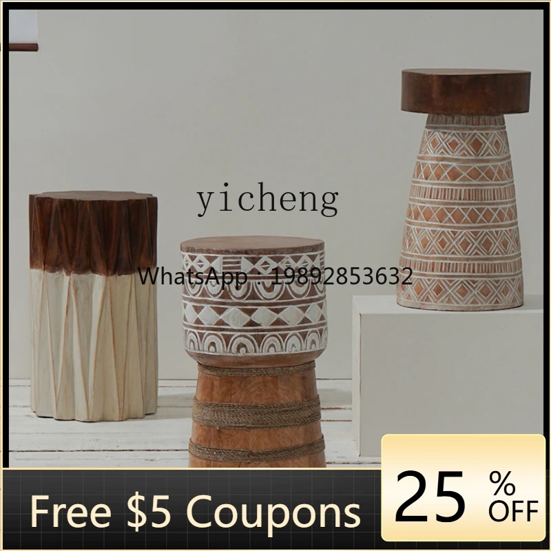 

ZZ Tqh Art round Solid Wood Tea Table Living Room Wooden Pier Small round Side Table Corner Teak Tea Table