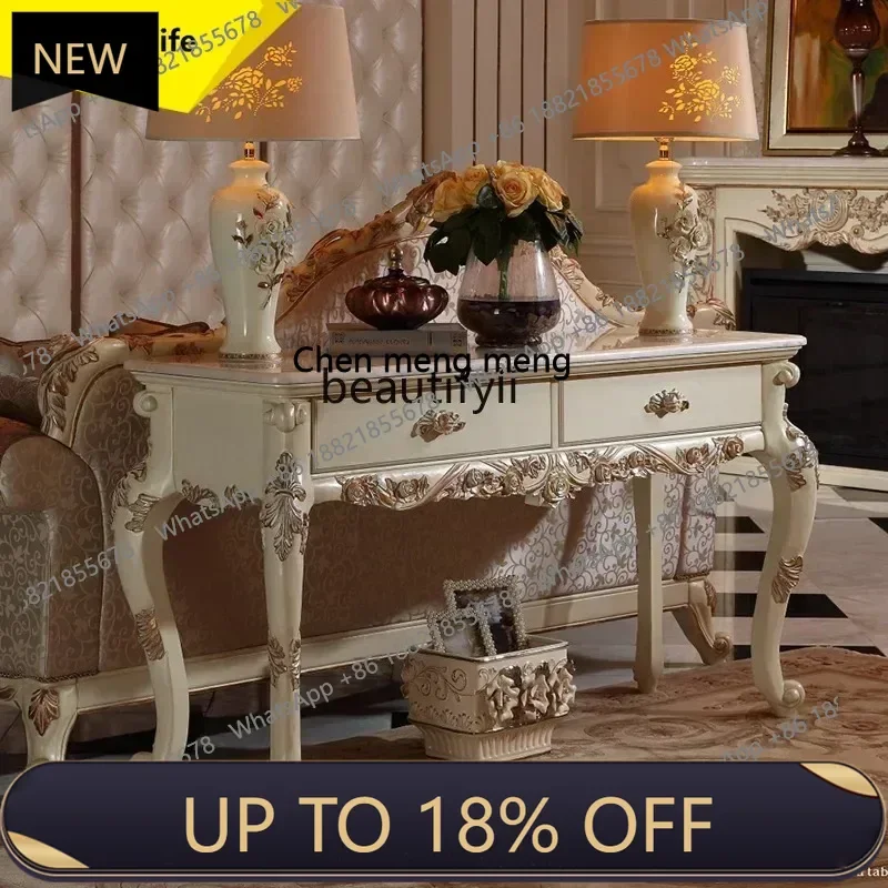 

P178 European Style Marble Entryway Table Luxury Home Entryway Console Vintage Gold-Plated Wooden Entryway Cabinet