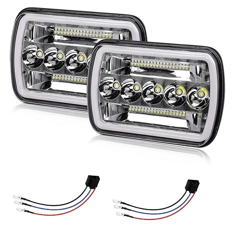 

Светодиодная фара 7x6 5x7 дюймов янтарные Угловые глаза Замена луча Ближний/Дальний свет DRL для Wrangler YJ Cherokee XJ RAM