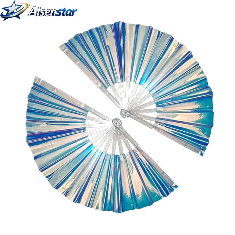 Holographic Hand Fans PVC Colorful Folding Fan Fashion Tai Chi Craft Laser Fan Portable Martial Arts Performance Props Dance Fan