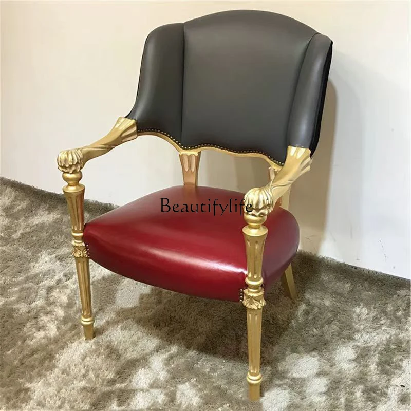 French solid wood armrests, carved high-back chairs, living room and light English book chairs