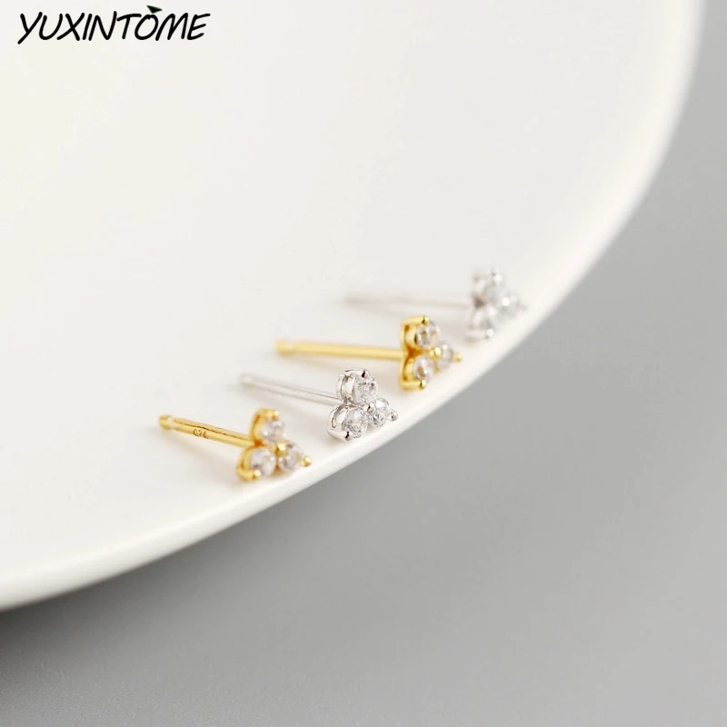 925 Sterling Silver Needle Multicolor Clover Delicate Stud Earrings Premium 24K Gold Earrings for Women Jewelry Accessories