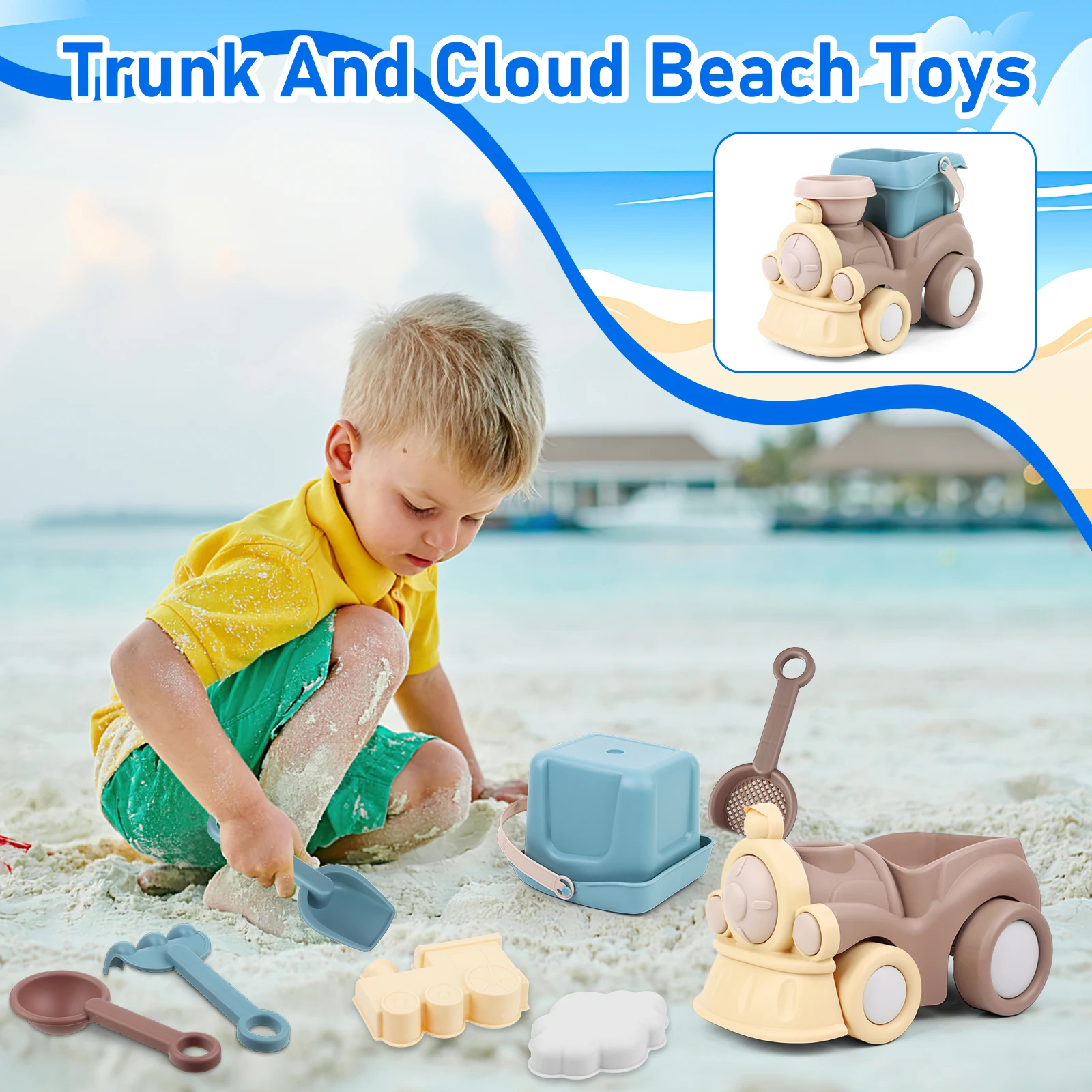 Ensemble de jouets de plage en camion pour les tout-petits, jouets d'eau et de sable d'extérieur pour les enfants, comprend la plage, un mini moule de train mignon, E27