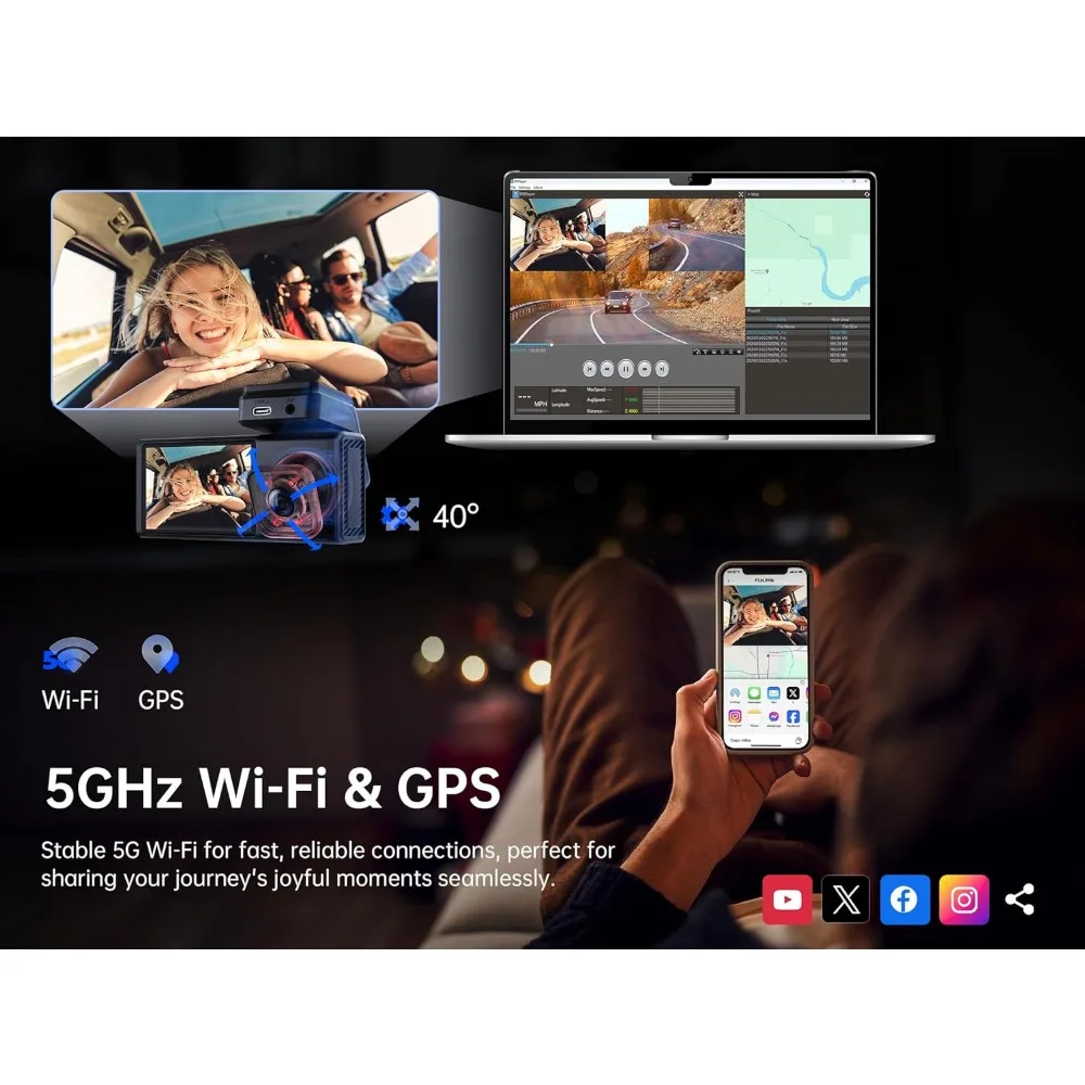 Pelsee 4K 3 Channel Dash Cam Front and Rear Inside, Dash Camera for Cars, 4K+1080P+1080P Dashcam with APP & WiFi, 64GB Card Incl