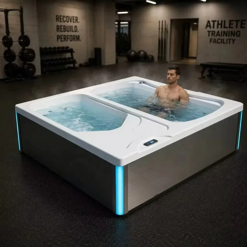 Factory CE Freestanding Ice Bath Hot Tub Combo 2160mm Dual Zone 17 Jets Thermostatic Cold Plunge Hydro Massage LED For Home Gym