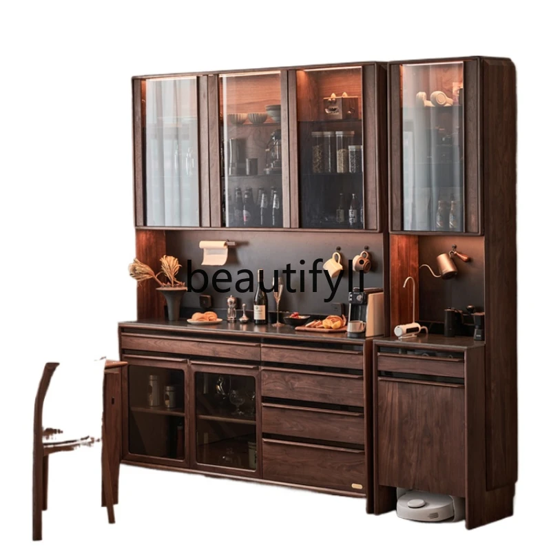 Solid wood lift, black walnut slabs against the wall, multi-functional kitchen