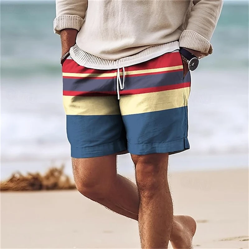 New Fashion Men Women Beach Shorts Street HipHop Stripe Print Short Pants Gym Trunks Oversized Ice Shorts Summer Hawaii Swimwear