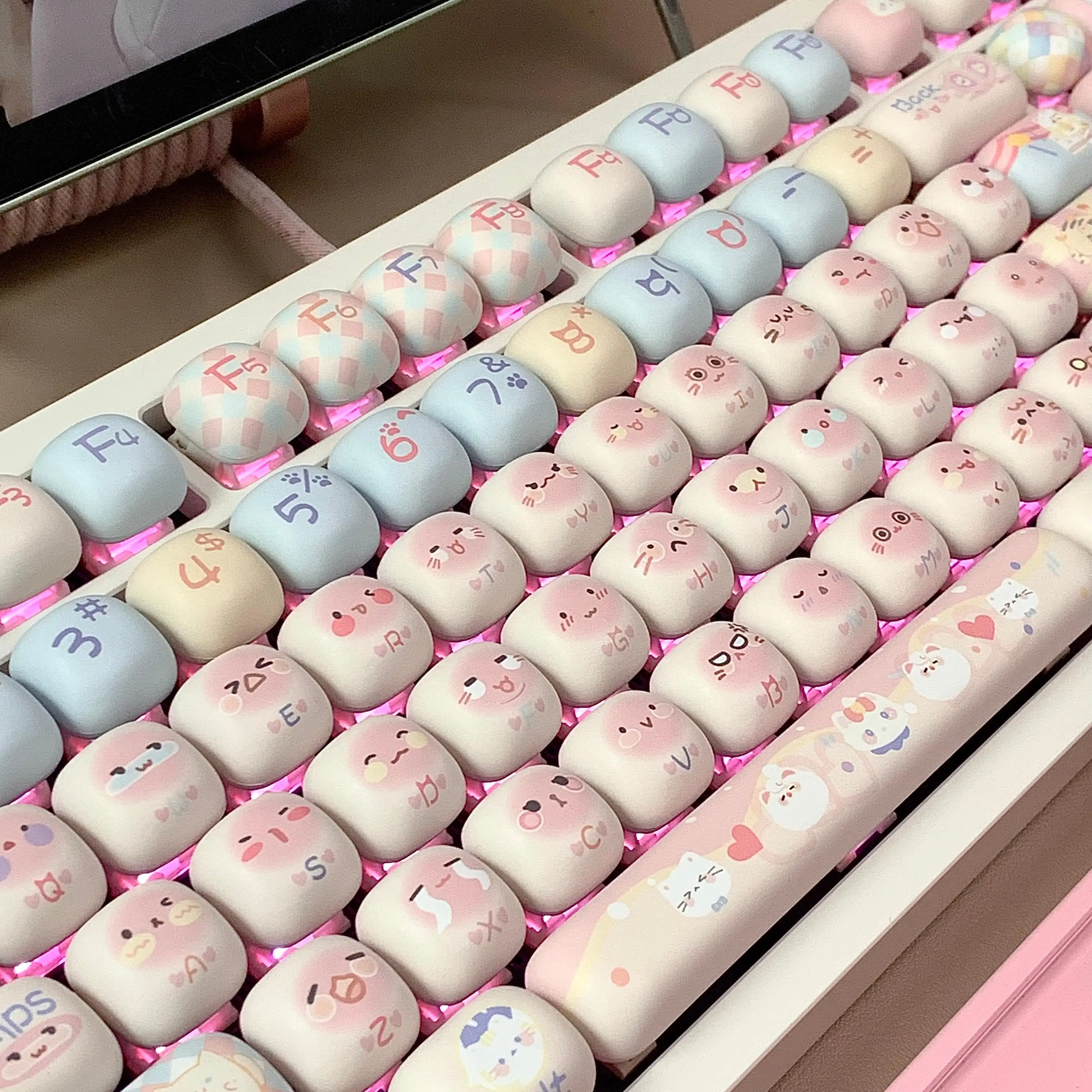 MOG High Sweetheart Cat Pink Dream 140 Tombol Keycap Keyboard Mekanis