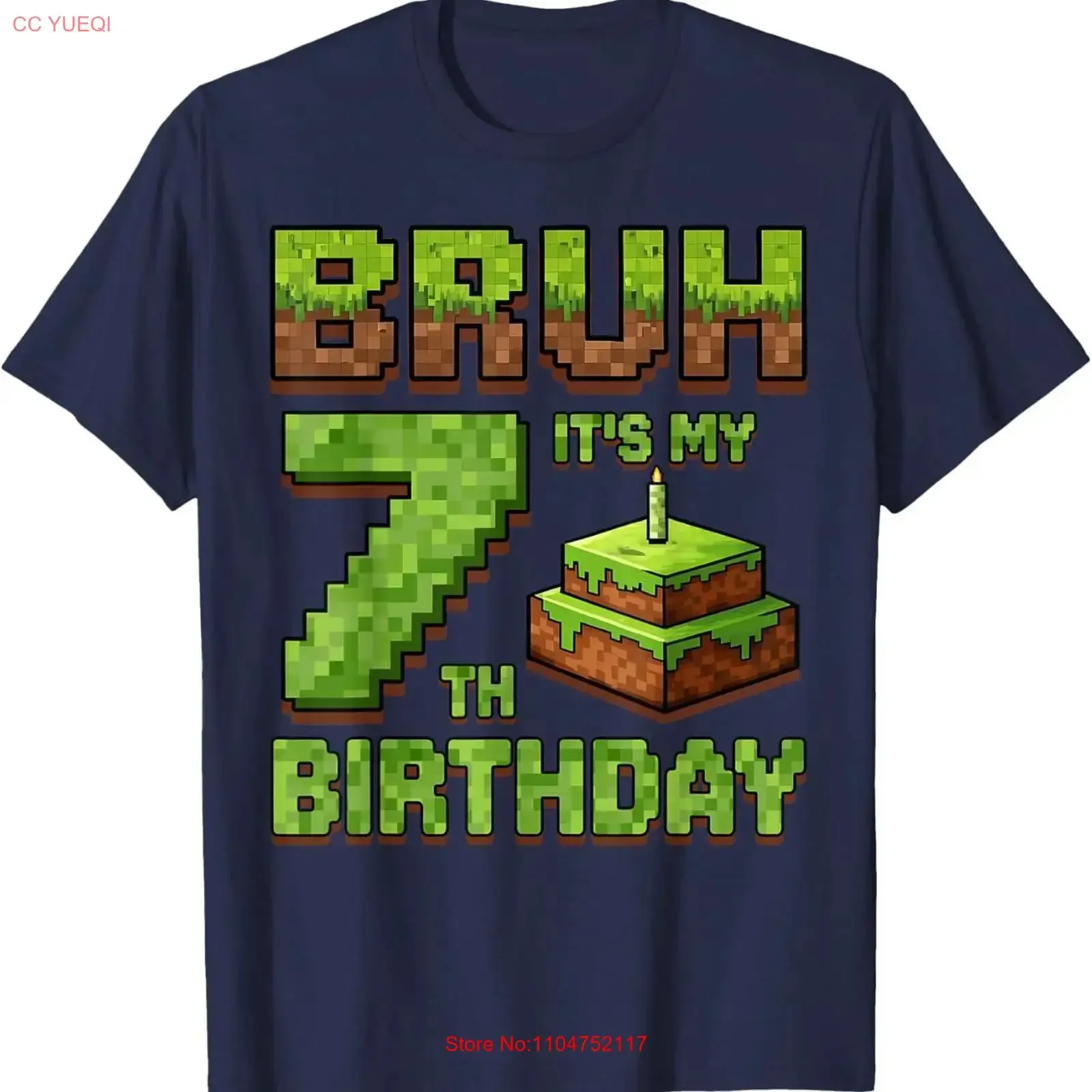 Funny Birthday Boy Bruh It's My 7th Game Pixel T Shirt  vintage Washed Casual graphic Stretched Unisex homme fashion Soft