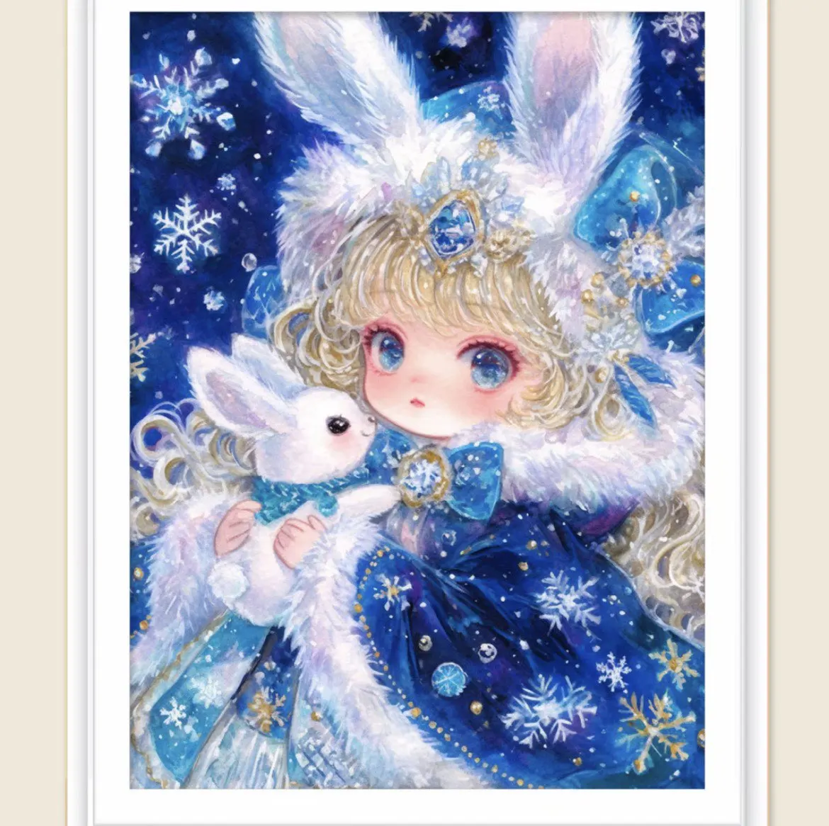 

9ct 70x90cm Snow Rabbit Girl Embroidery DIY Chinese Style Printed Kits Cross Stitch Needlework Home Decor Crafts