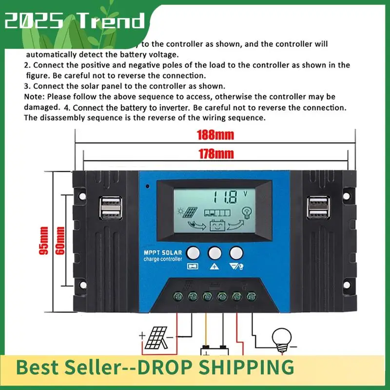 AD33 HOT 100A MPPT Solar Charge Controller Dual USB LCD Display 12V/24V Auto Solar Cell Panel Charger Regulator With Load Easy I