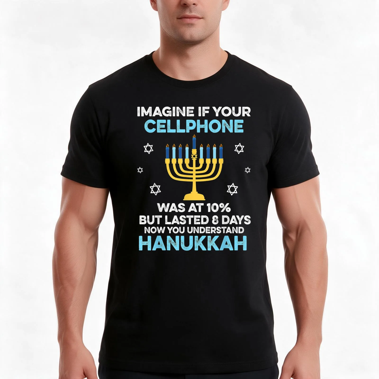 Funny Hanukkah Gifts Cellphone Chanukkah T-Shirt, Summer Casual Cotton Tee, Oversized Streetwear Tops, Vintage Graphic Print