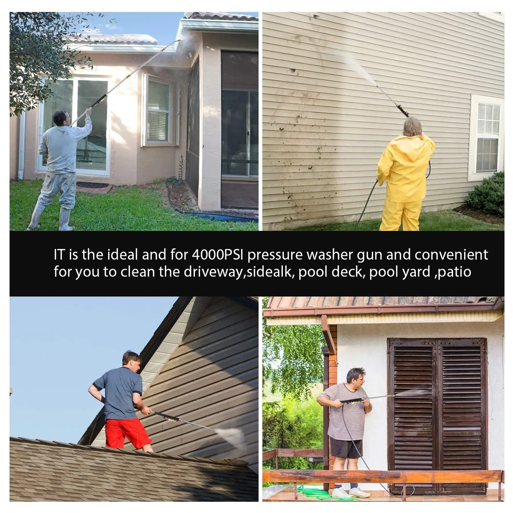 ABFU-Gutter Cleaning Tool Pressure Washer - Extension Wands, Roof Cleaner Lance Nozzle - 4000 Psi 5 Tips, Window Washing Accesso
