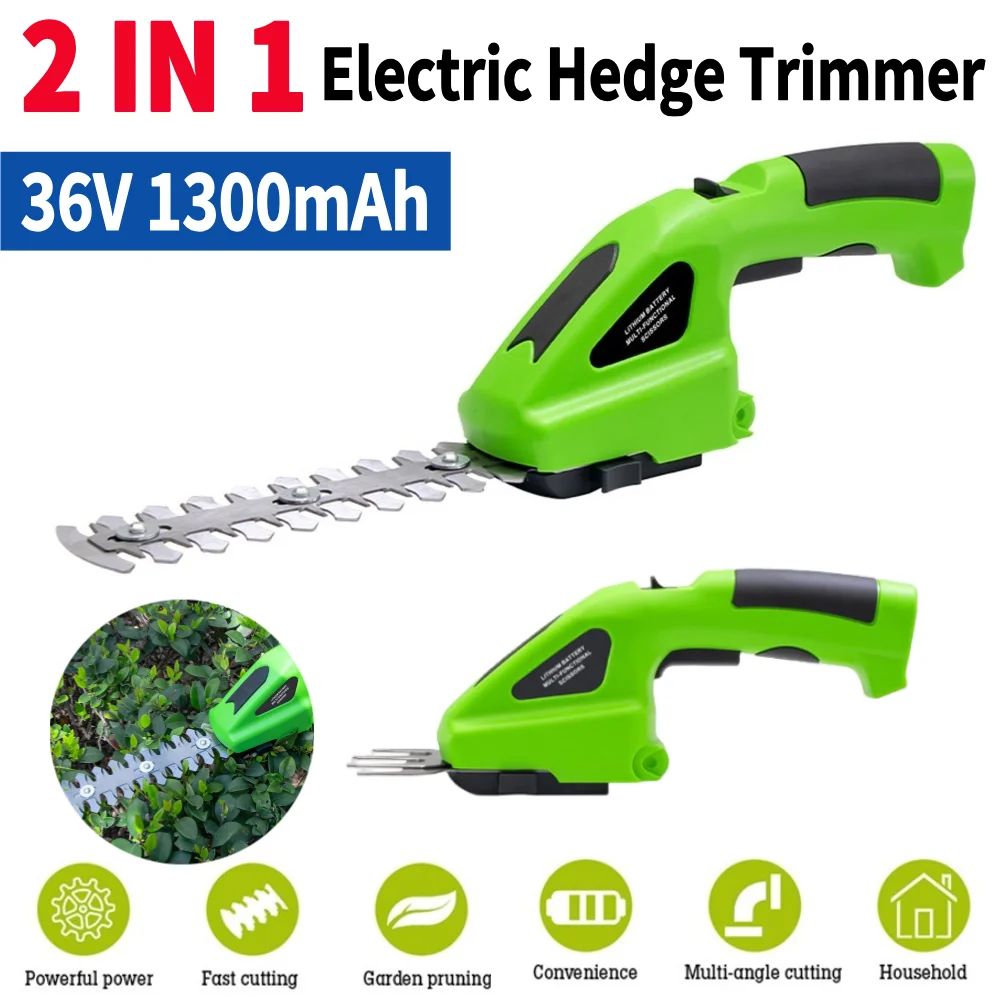 

2 In 1 Electric Hedge Trimmers 36V Rechargeable Wireless Fence Scissors Portable Handheld Shrub Weeding Pruning Mower Garden Too