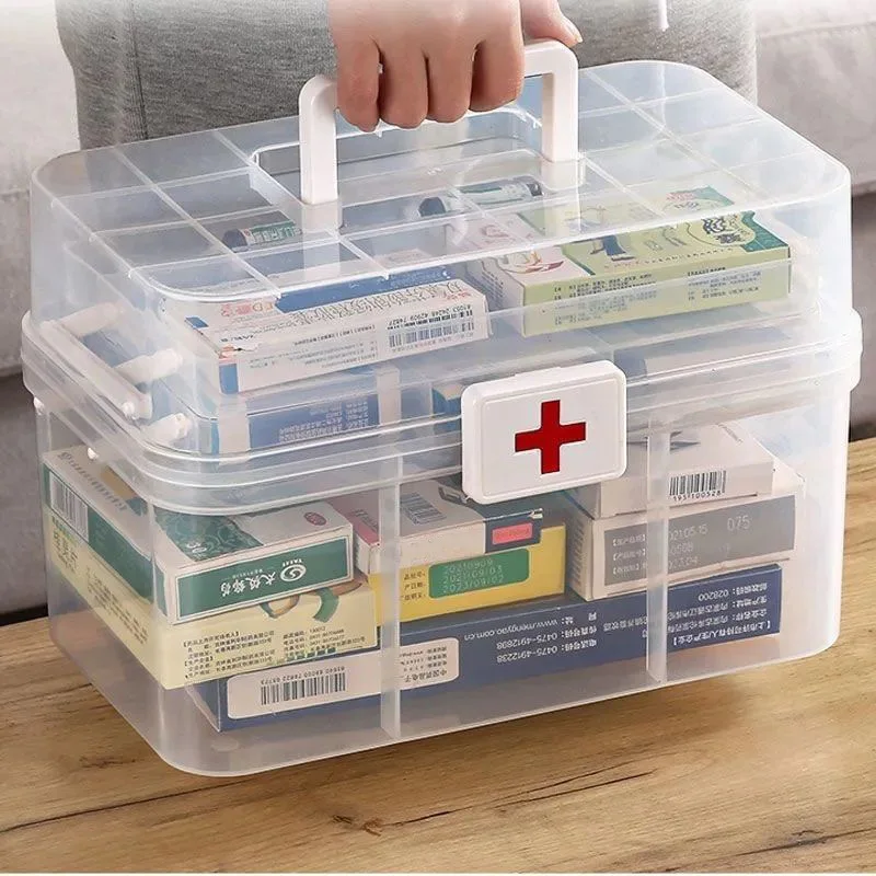 Medicine Storage Box Large Capacity Multi Layer Organizer Transparent First Aid Case Portable Home Use