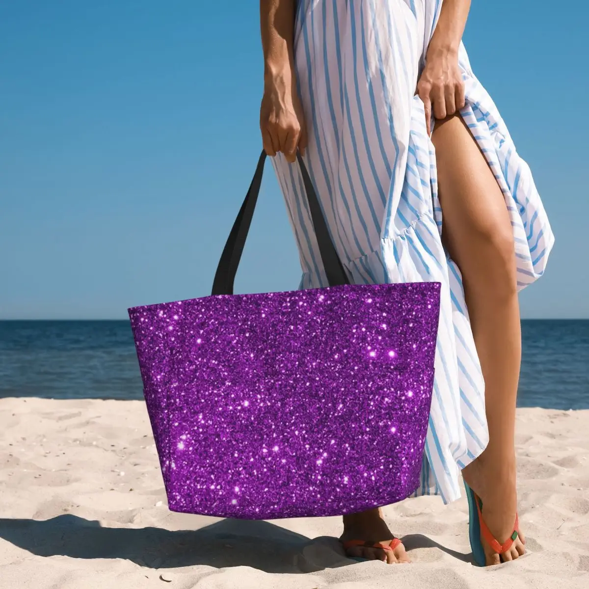 

Purple Sparkly Glitter Beach Tote Bag Sport Gym Yoga Duffle Large Tote Bag Women Travel Bag Fitness bag