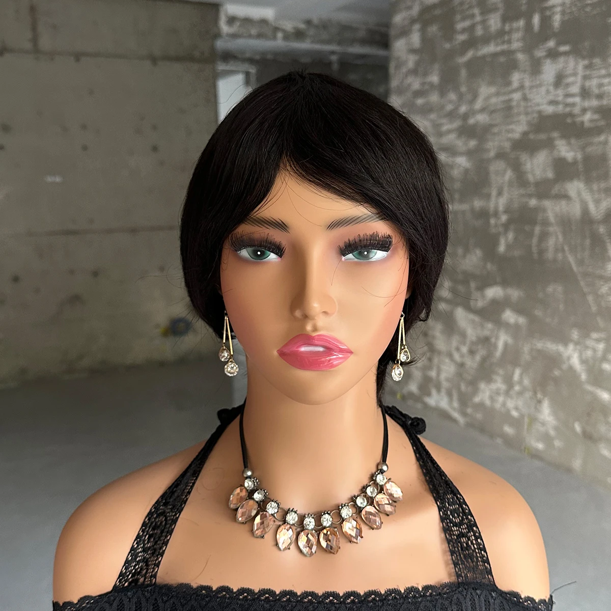 Straight Short Pixie Cut Wigs With Bangs For Women Ombre Brown Red Brazilian Human Hair Wigs Full Machine Made Wigs