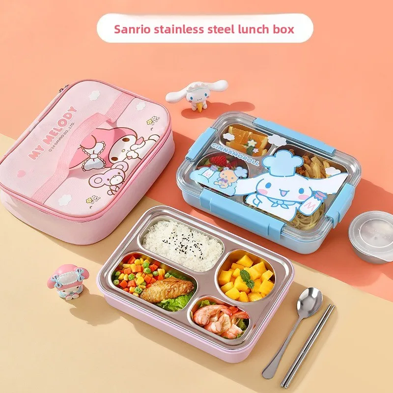 

Sanrio Hello Kitty Melody Insulated Stainless Steel Lunch Box Portable M Size Layered Lunch Bag for Students and Office Workers